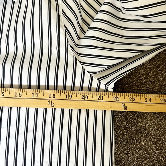 chico’s Blue White striped 1/4 button up shirt ruffle sleeves Size 2 US 12/L - Picture 5 of 9